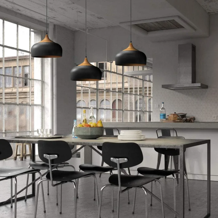Campana estilo nórdico de aluminio y símil madera - Negra en Negro - Lámparas colgantes, Uruguay | Iluminica, vista 5