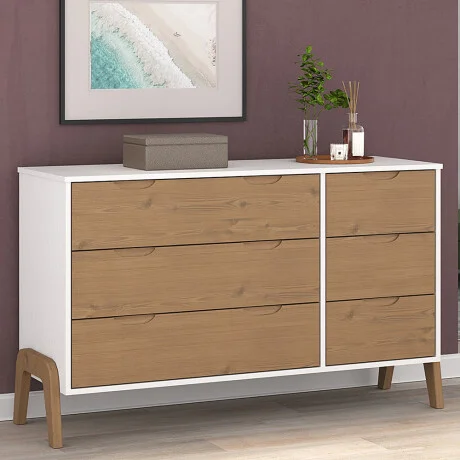 Comoda 6 cajones Linea Veneza - Blanco/Miel en Multicolor - Cómodas, Uruguay | La Cueva Muebles, vista 4