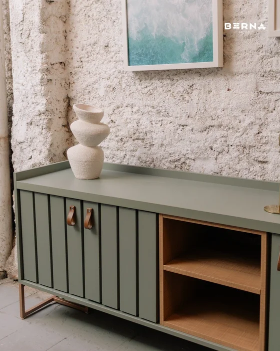 Rack Trendy Verde (Pie Dorado) 180 cm en Verde / Marrón Claro - Muebles para TV, Uruguay | Berna Home, vista 4