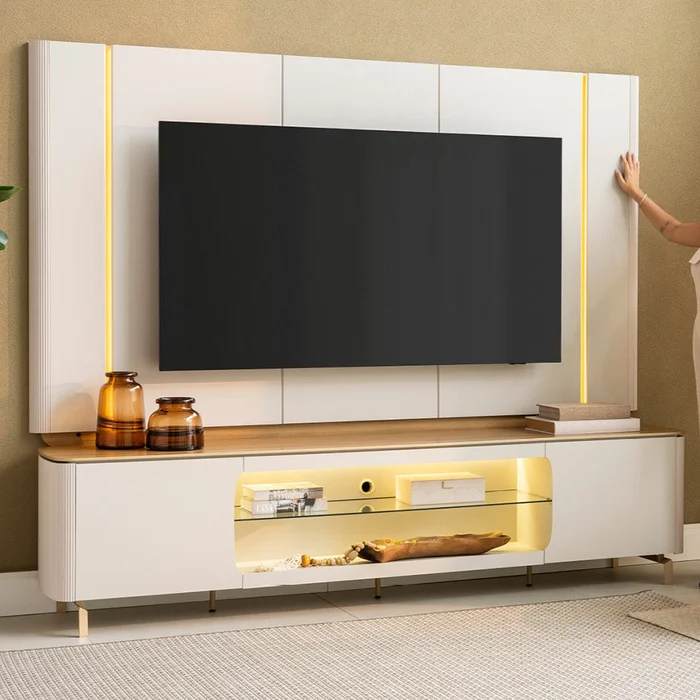 Home Rack/Panel Santorini Curvo con Led en Blanco - Muebles para TV, Uruguay | Balton, vista 2