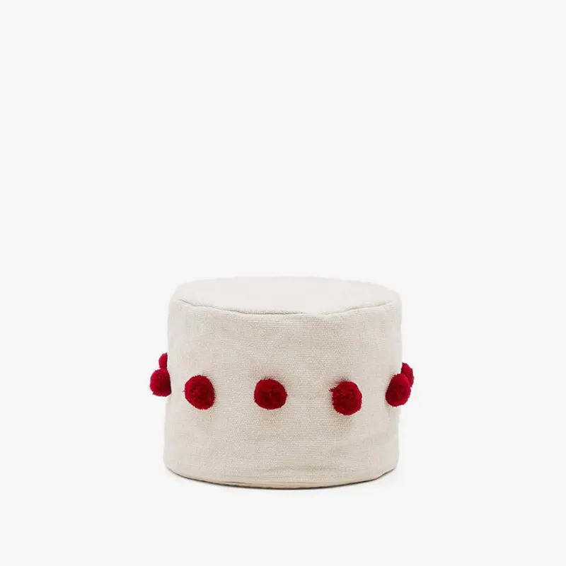 Puf Manua de algodón beige con borlas - rojo Ø 40 cm en Multicolor - Butacas, banquetas y puffs, Uruguay | Kavehome
