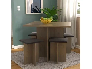 Conjunto de mesa y 4 banquetas Nogal/Negro en Negro - Mesas de comedor, Uruguay | Quesal, vista 5