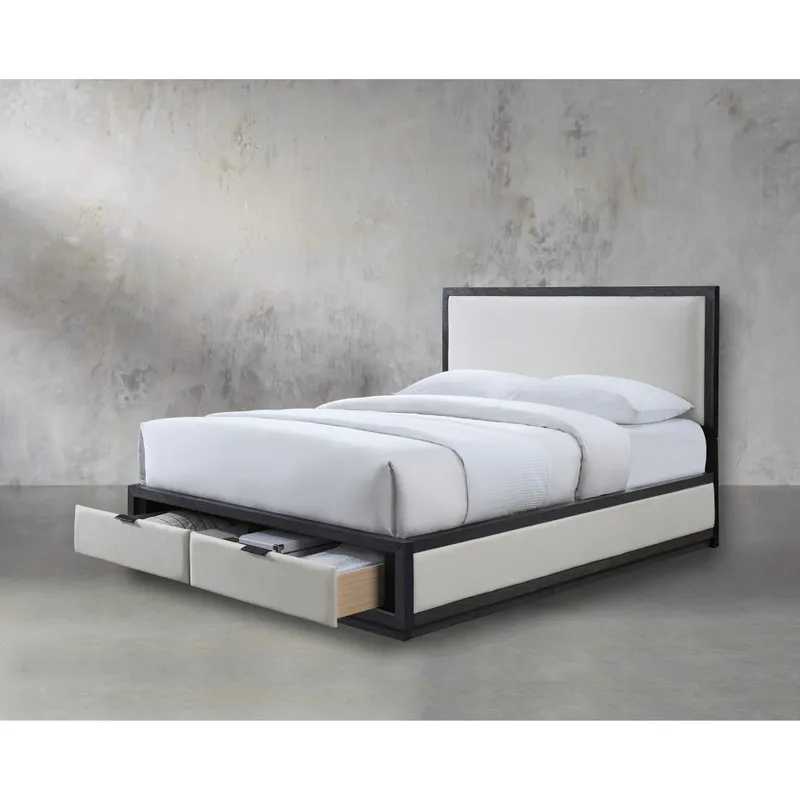 Cama Queen Madera-y-tela Negro Columbus en NEG/BEIG - Dormitorio, Uruguay | Divino