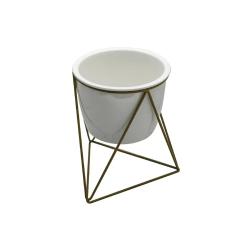 MACETA CERAMICA RED. C/BASE D14x18CM BLANCO/DORADO en Blanco - Macetas, Uruguay | Koz
