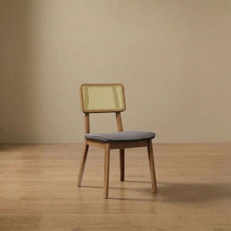 Silla de Comedor Classic Ratán - Línea Manhattan - Tela Lino Gris/Natural en Madera natural - Sillas, Uruguay | Rústico Hogar, vista 4