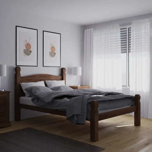 Cama 2 Plazas Madera Maciza Linea Mexicana - Oscuro en Marrón - Dormitorio, Uruguay | Rústico Hogar