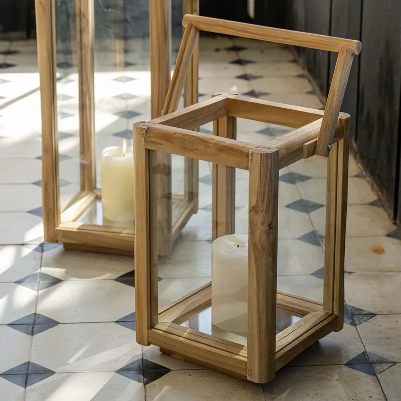 Fanal vidrio y madera P en Madera natural - Velas y Portavelas, Uruguay | De Arcos