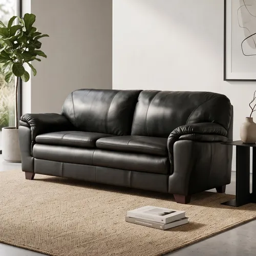 Sillón 100% Cuero - 3 Cuerpos - Monza - Negro en Negro - Sillones y sofás, Uruguay | Rústico Hogar