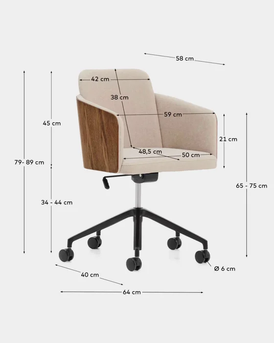 Silla de escritorio Madai de chenilla - marrón y chapa de fresno con acabado nogal FSC Mix Credit en Marrón - Sillas de escritorio, Uruguay | Kavehome, vista 7