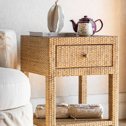 MESA DE LUZ RATTAN - NUDE en Madera natural - Mesas de luz, Uruguay | La Iberica