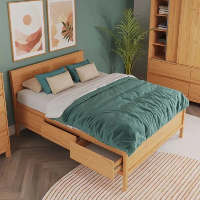 Cama 2 plazas - Madera Maciza Pino - Siena en Madera natural - Dormitorio, Uruguay | Ecowood, vista 2