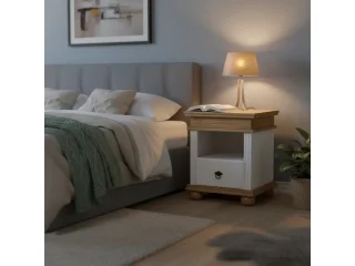 Mesa de luz con nicho 1C Madera maciza en Acabado: Pintura UV Washed White (Blanco lavado) - Mesas de luz, Uruguay | Quesal, vista 10