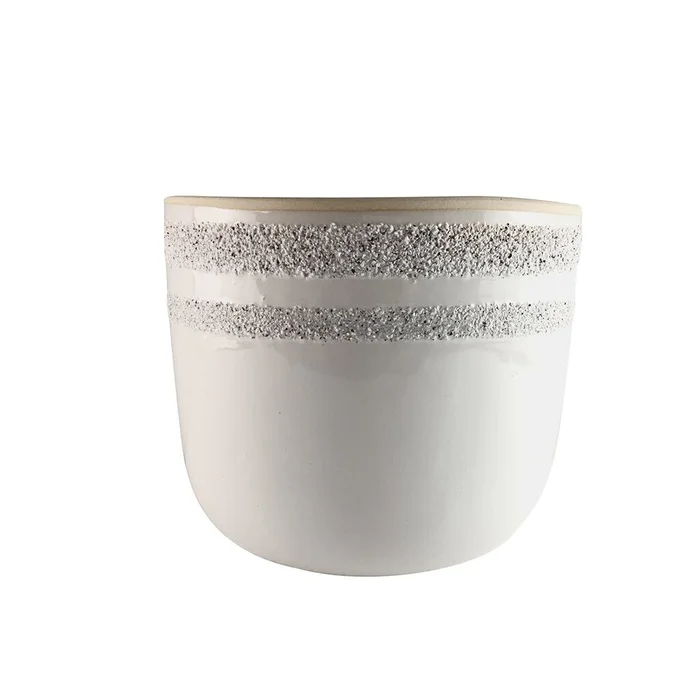 MACETA CERAMICA OVAL ANILLOS 20X20X17.5CM en Blanco - Macetas, Uruguay | Decohogar