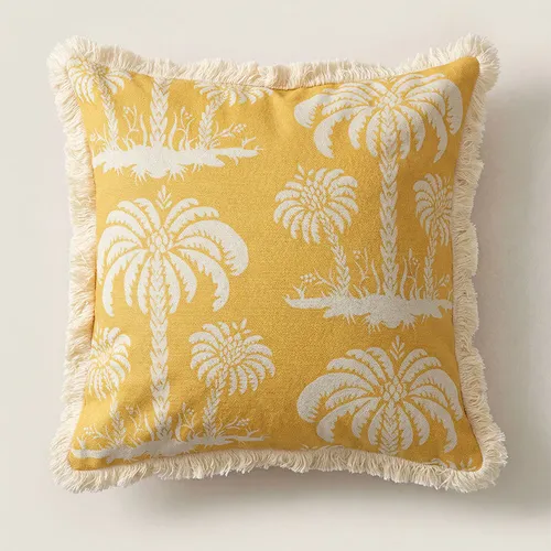 Almohadón Tropical Flecos en Amarillo - Textiles, Uruguay | Cabana