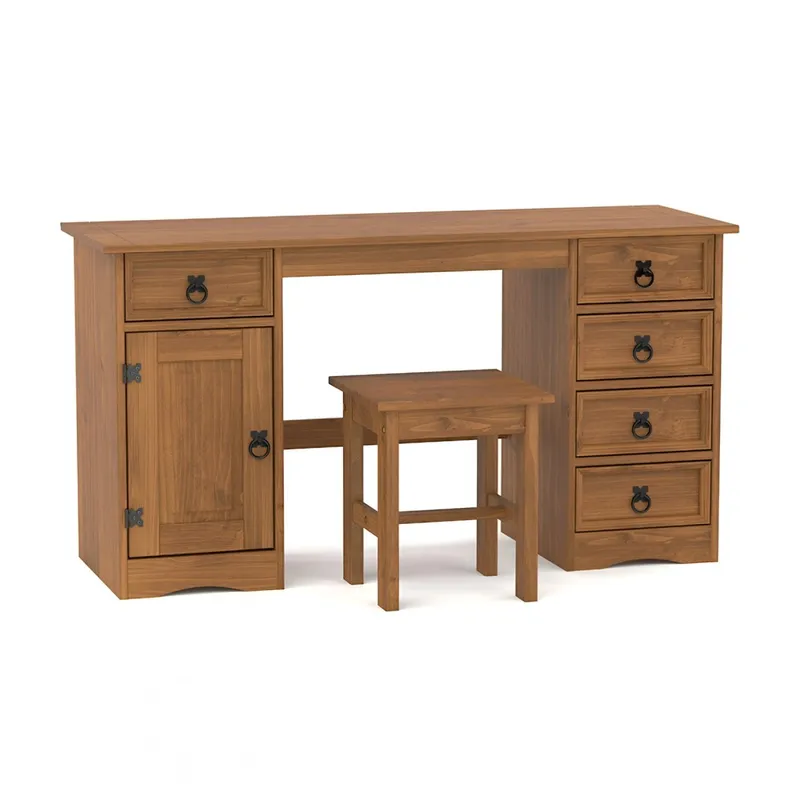 Escritorio - 5 Cajones + 1 Puerta + BANCO - Nogal en Madera natural - Escritorios y sillas de escritorio, Uruguay | Rústico Hogar