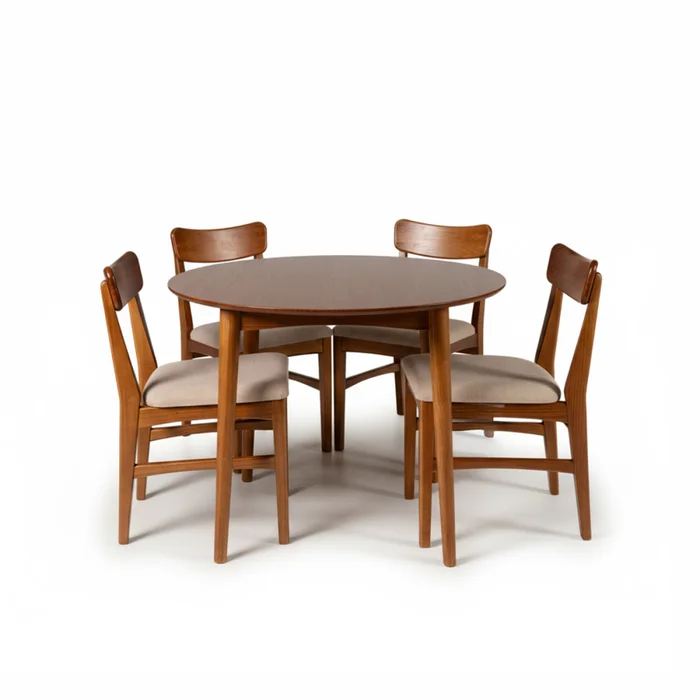 Juego de Comedor Olmo - Mesa redonda 115 + 4 sillas - Honey en Marrón - Mesas de comedor, Uruguay | NYR, vista 2