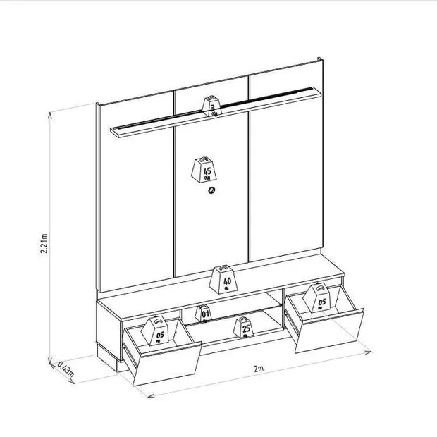 Conjunto Modular - Magnum 380CM - 4 Cristaleros con Led en Madera natural - Muebles para TV, Uruguay | Balton, vista 10