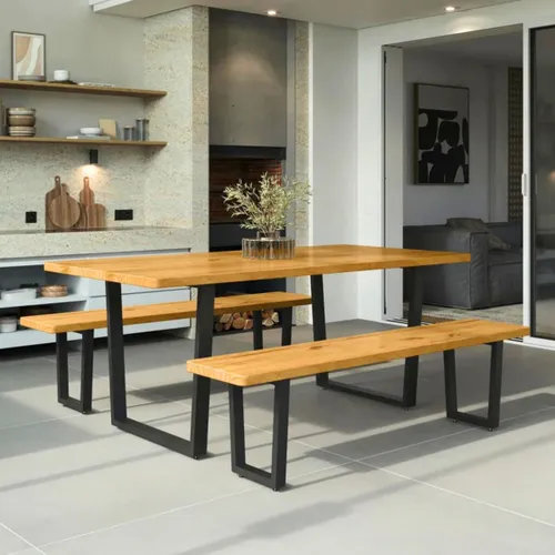Conjunto de Mesa con dos Bancos - Georgia en Negro - Mesas de comedor, Uruguay | Rústico Hogar