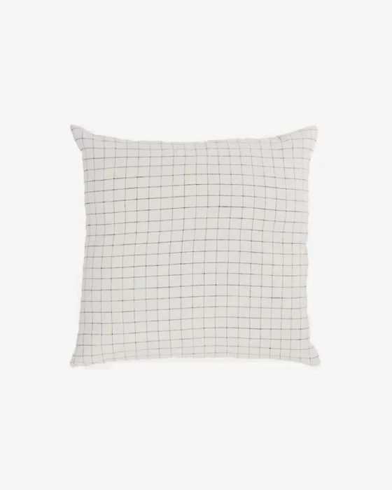 Almohadón Maialen 100% lino cuadros blanco y rayas negro 45 x 45 cm en Blanco - Textiles, Uruguay | Kavehome