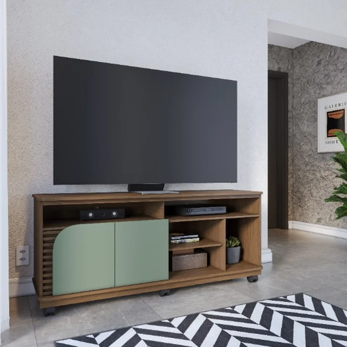 Rack Tv 2 Puertas Varios Estantes Y Ruedas Hasta 65 Pulgadas en Marrón - Muebles para TV, Uruguay | Soy Hogar, vista 5