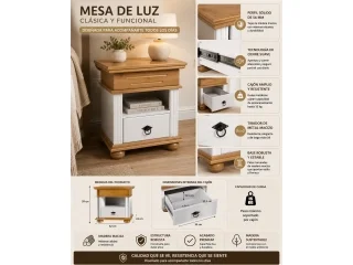 Mesa de luz con nicho 1C Madera maciza en Acabado: Pintura UV Washed White (Blanco lavado) - Mesas de luz, Uruguay | Quesal, vista 11