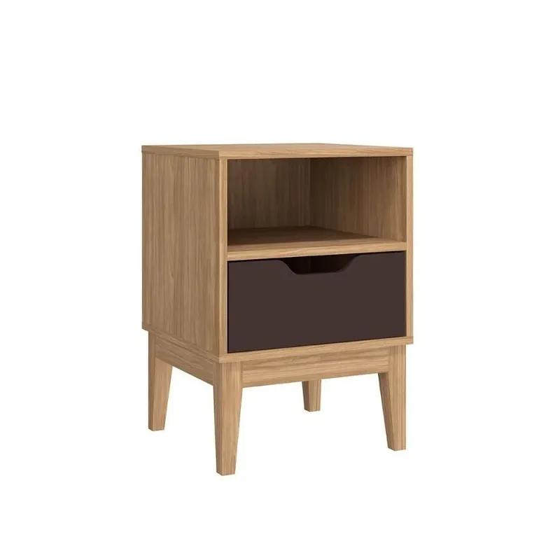 Mesa De Luz Alta 1 Cajon Con Estan Y Patas 100% Mdp en MIEL / GRIS - Mesas de luz, Uruguay | Muebles Express