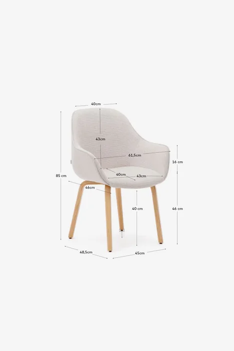 Silla Aleli - de chenilla beige y patas de madera maciza de fresno con acabado natural en Beige - Sillas, Uruguay | Kavehome, vista 10