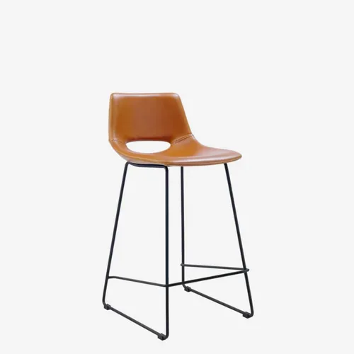 Taburete Zahara piel sintética - marrón y acero con acabado negro altura 65 cm en Marrón - Butacas, banquetas y puffs, Uruguay | Kavehome