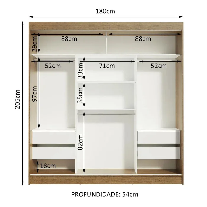 Ropero Placard Matrimonial Reno 180CM Pareja con 1 Espejo 3 Puertas Corredizas en Rustic/Negro - Roperos y placares, Uruguay | Balton, vista 17