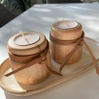 Plato cerámica + set de candelabros en Madera natural - Velas y Portavelas, Uruguay | Dreams On Time, vista 6
