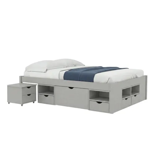 Cama 2 plazas con Cajones - Charme - Linea Funcional - Gris en Gris - Dormitorio, Uruguay | Rústico Hogar