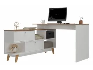 Escritorio en "L" con 2 puertas Nogal/Blanco - Escritorios y sillas de escritorio, Uruguay | Que Sal Muebleria, vista 2