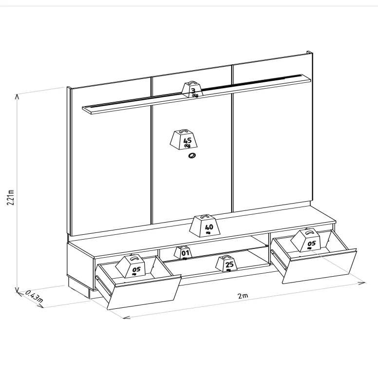 Conjunto Modular - Magnum 200CM con Led en Madera natural - Muebles para TV, Uruguay | Balton, vista 11