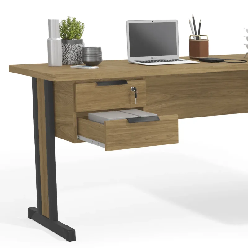 Escritorio Esquinero con 2 cajones – Versatil en Madera natural - Escritorios y sillas de escritorio, Uruguay | Delta Center, vista 3