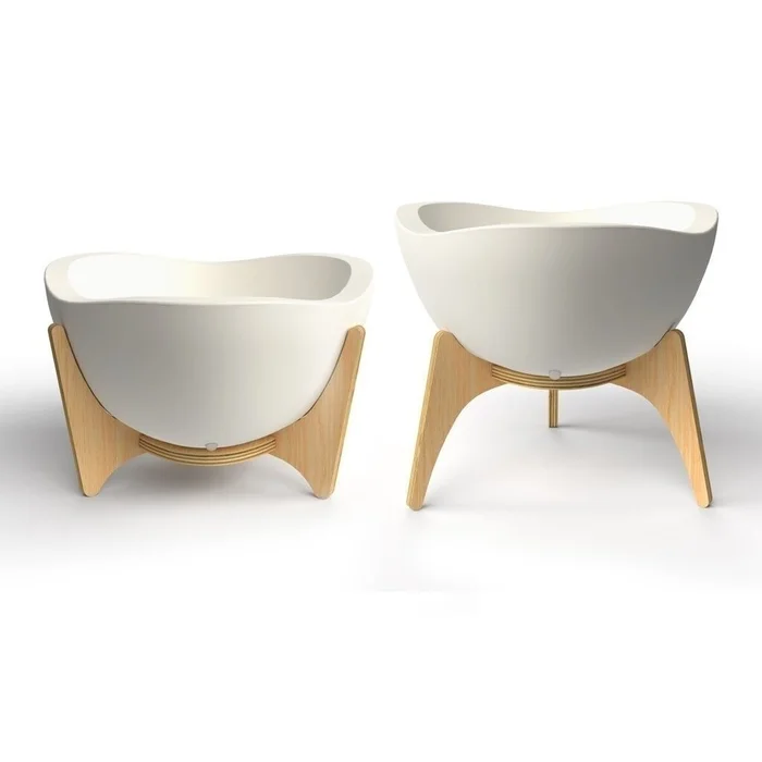 MACETA C/BASE MADERA 38X20CM TRYAS BLANCO - Macetas, Uruguay | Decohogar