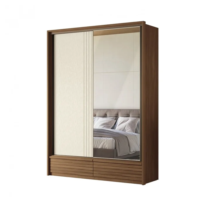 Ropero Demócrata 2 Puertas Corredizas y Espejo - Linea Fit - Marrón/Arena en Marrón - Roperos y placares, Uruguay | Rústico Hogar