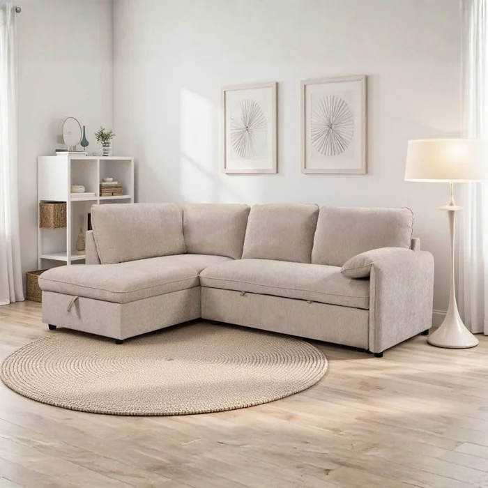 Rinconera cama Cosmo (c/baúl) - Tela Microfibra - Chaise izquierdo - 120 (Beige) en Beige - Sillones y sofás, Uruguay | NYR
