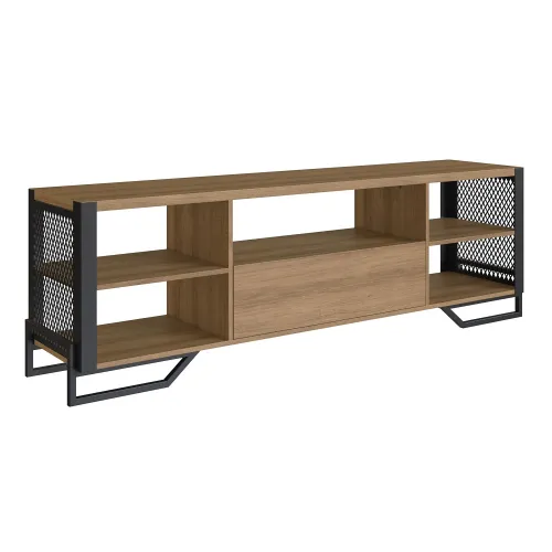 RACK TIPO INDUSTRIAL - 1 CAJON MIEL C/REJILLA NEGRA en Marrón - Muebles para TV, Uruguay | Champagne Home