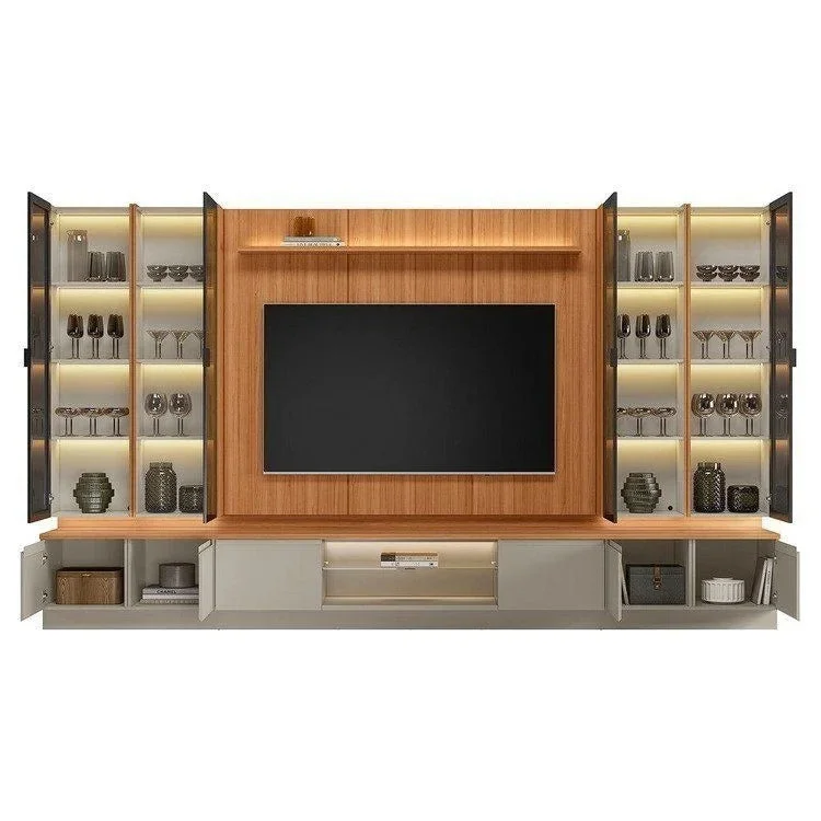 Conjunto Modular - Magnum 380CM - 4 Cristaleros con Led en Madera natural - Muebles para TV, Uruguay | Balton, vista 12