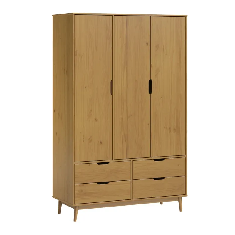 Ropero - 3 Puertas - 4 Cajones - Línea Praga - Roble en Madera natural - Roperos y placares, Uruguay | Ecowood