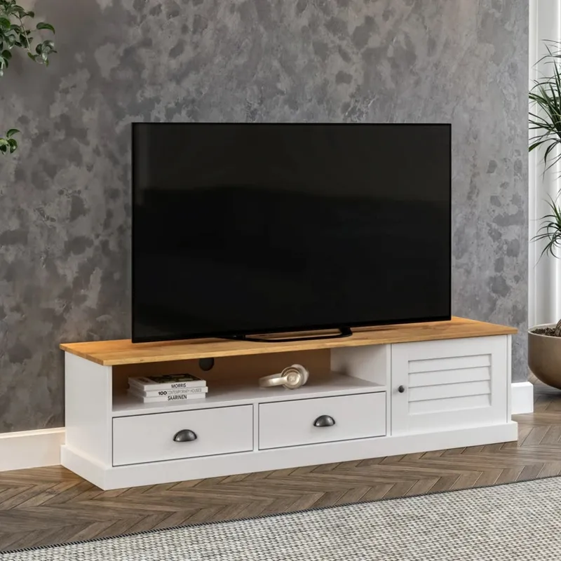 Rack de TV - 1 Puerta - 2 Cajones - Línea Oslo - Blanco - Muebles para TV, Uruguay | Ecowood