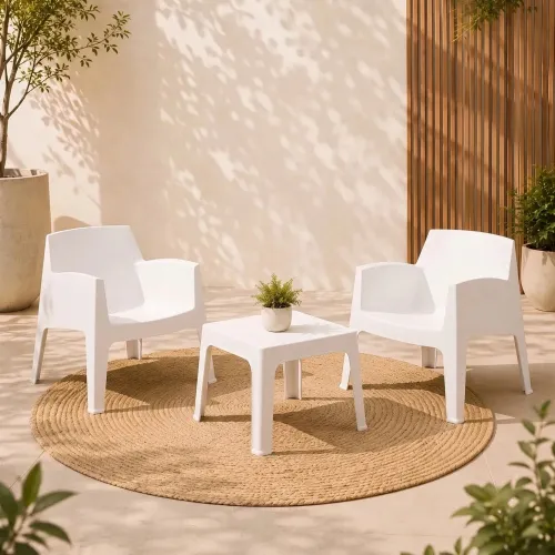 Set de Jardín Mesa + 2 sillas - Magna - Blanco en Blanco - Muebles para el exterior, Uruguay | Ecowood