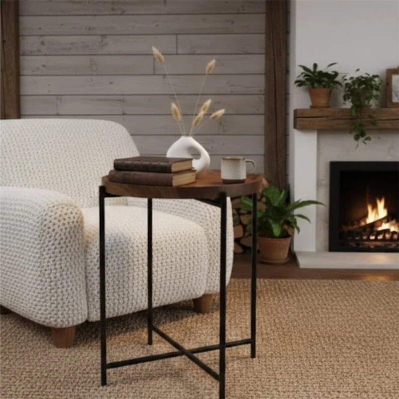 MESA AUXILIAR REDONDA 37X37X47CM MADERA Y METAL en Multicolor - Mesas de comedor, Uruguay | Decohogar, vista 3