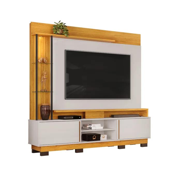 Rack Tv Modular Con Espejo Living Hasta Led 55 en Madera natural - Muebles para TV, Uruguay | Soy Hogar