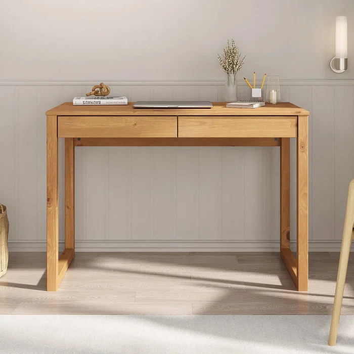 Escritorio 110cm Nara 2 Cajones - Madera Maciza en Madera natural - Escritorios y sillas de escritorio, Uruguay | Balton, vista 3