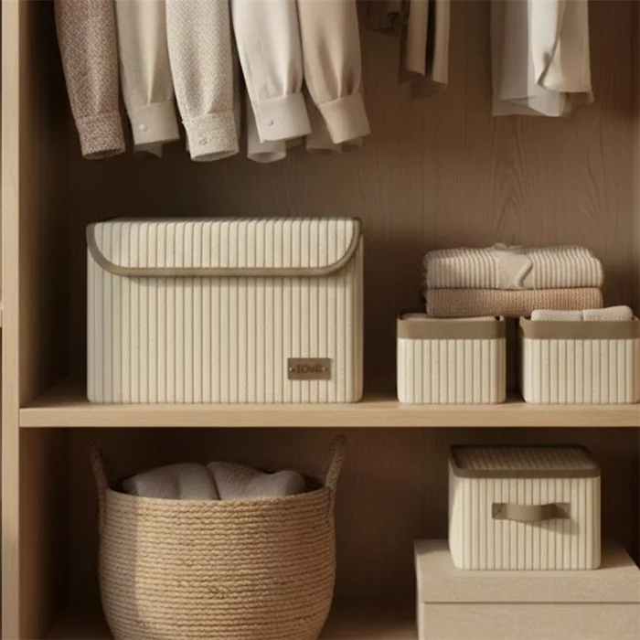 CAJA ORGANIZADOR REC C/TAPA 40X30XH22CM PANA CRUDO en Blanco - Canastos, Uruguay | Decohogar, vista 2