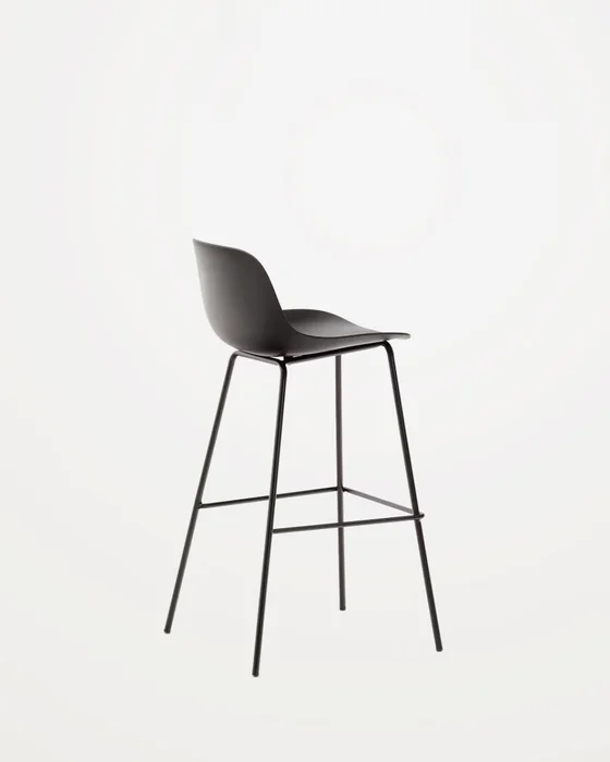 Taburete Altea y patas de acero con acabado - negro 75 cm en Beige - Butacas, banquetas y puffs, Uruguay | Kavehome, vista 6