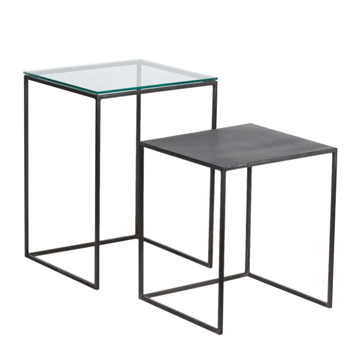 Masa Auxiliar De Living Metal-vidrio-y-madera Gris Silver Plata en Negro - Mesas de living, Uruguay | Divino, vista 2