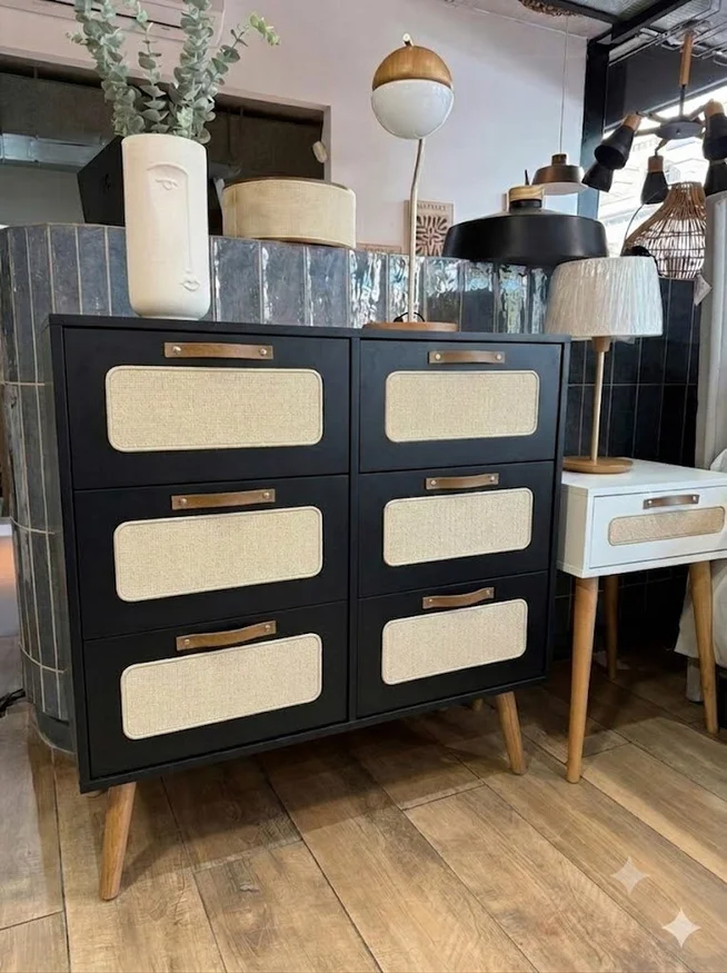 Cómoda Personal Praga 6 cajones – Negro en Madera natural - Cómodas, Uruguay | Berna Home, vista 2