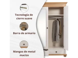 Ropero 3P,3C con espejo en madera maciza en Acabado: Pintura UV Washed White (Blanco lavado) - Escritorios, Uruguay | Quesal, vista 3